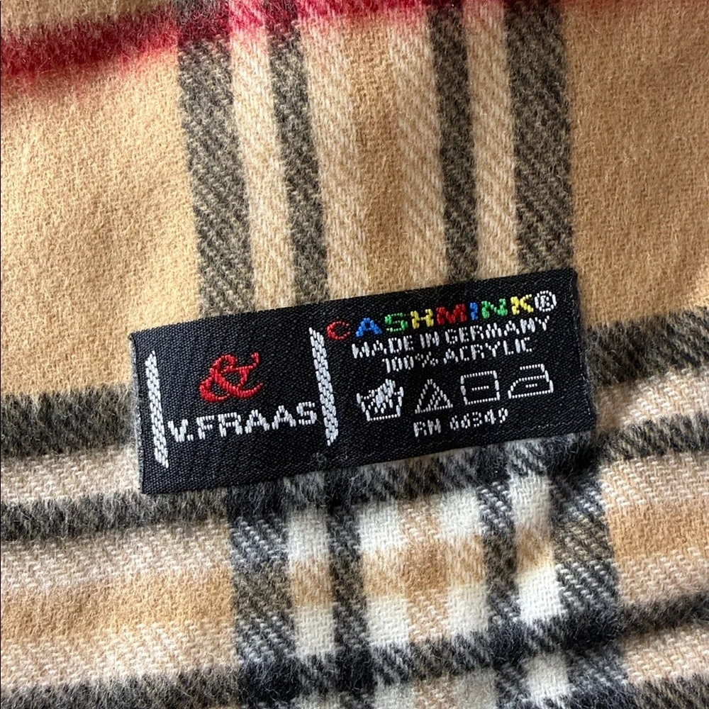 V. Fraas Cashmink Beige Nova Check Plaid Scarf